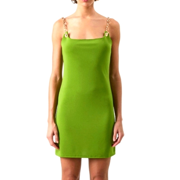 GAP x CULT GAIA Green Chain Strap Slip Mini Dress. Sz L. NWT - Picture 1 of 15